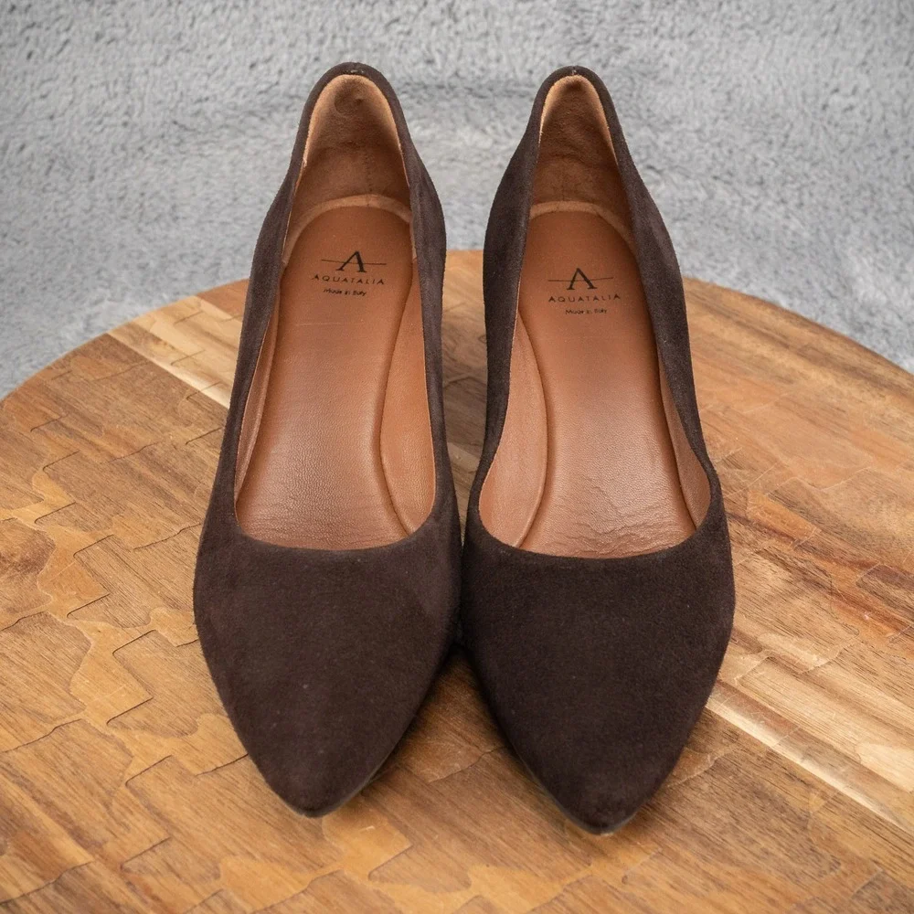 Aquatalia Marvin K Zana Brown Suede 8.5‎ M Wedge Heels Italy